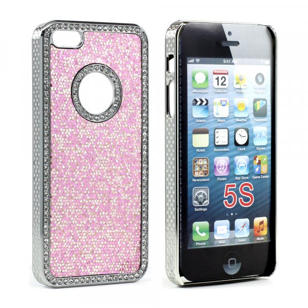 Wholesale iPhone 5 5S Sparkly Diamond Chrome Case (Light Pink)